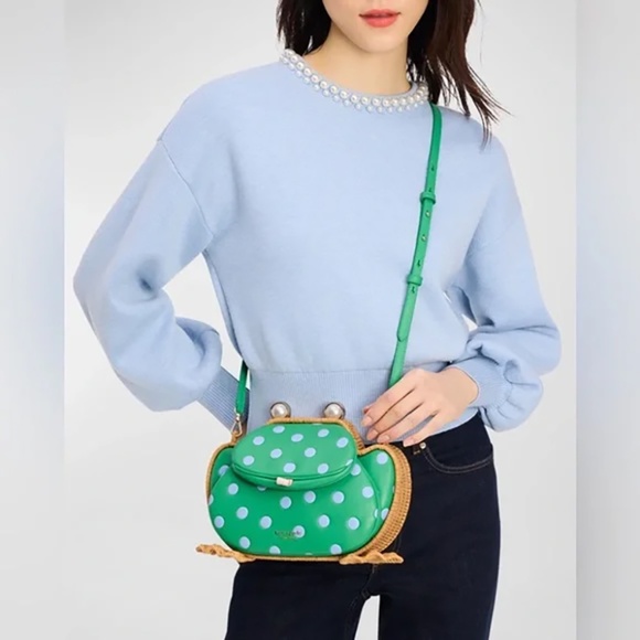 Kate Spade Lily Polka Dot Wicker 3D Frog Crossbody Bag - Picture 6 of 12